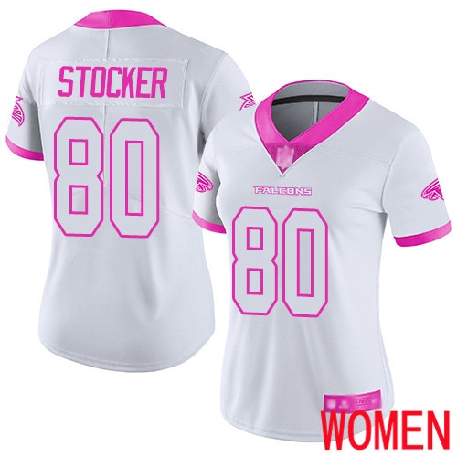 Atlanta Falcons Limited White Pink Women Luke Stocker Jersey NFL Football #80 Rush Fashion